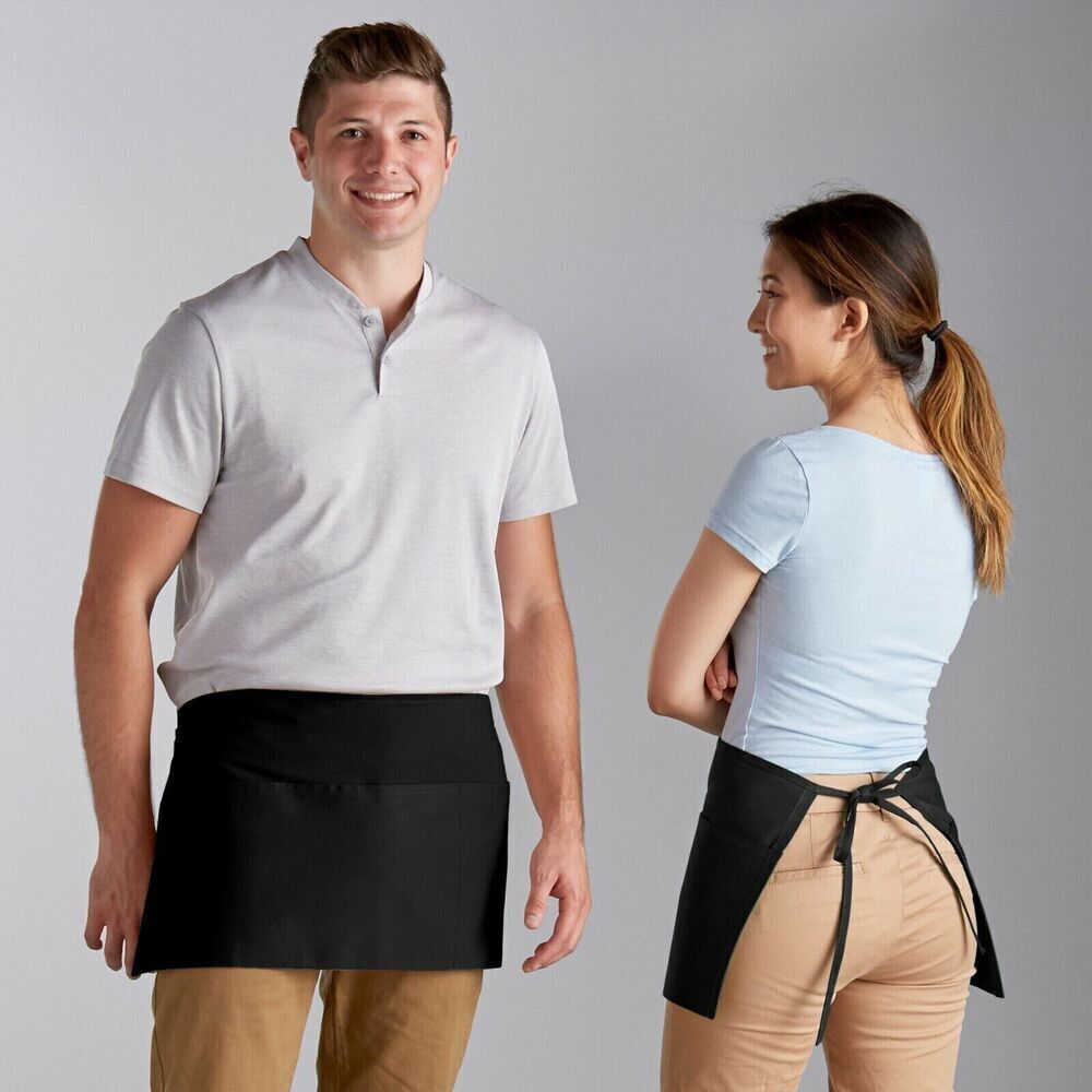 BLACK 4-POCKETS  Waist APRONS BIB SIZE 23" x 12"  with PEN POCKET-2pack